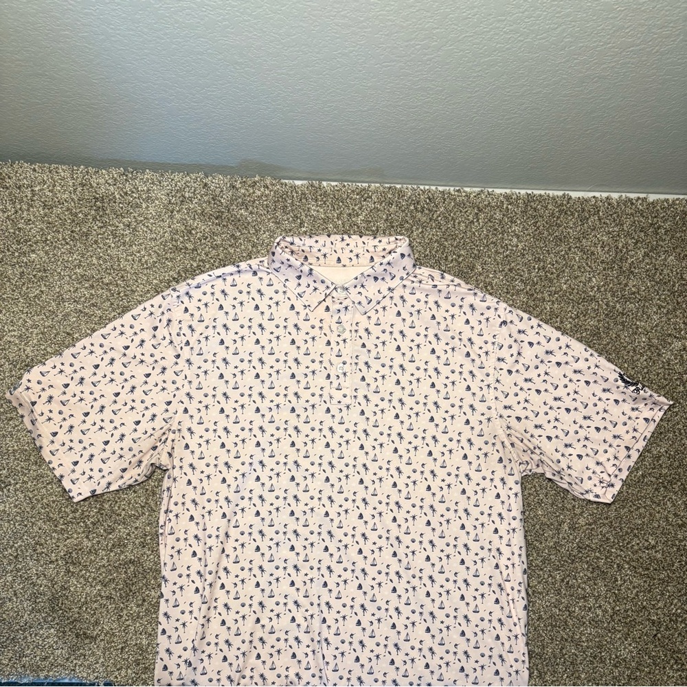 Straight Down Men’s Polo Large Palm Tree Sail Boat Print Pink - Picture 4 of 12